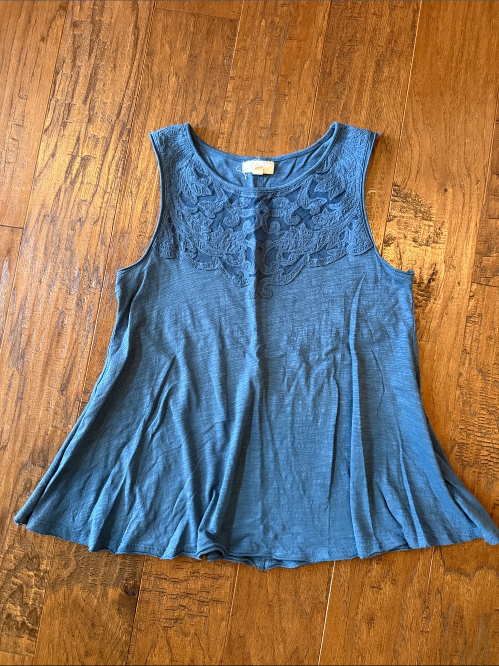 Cupio Teal Blue Embroidered Sleeveless Swing Tank